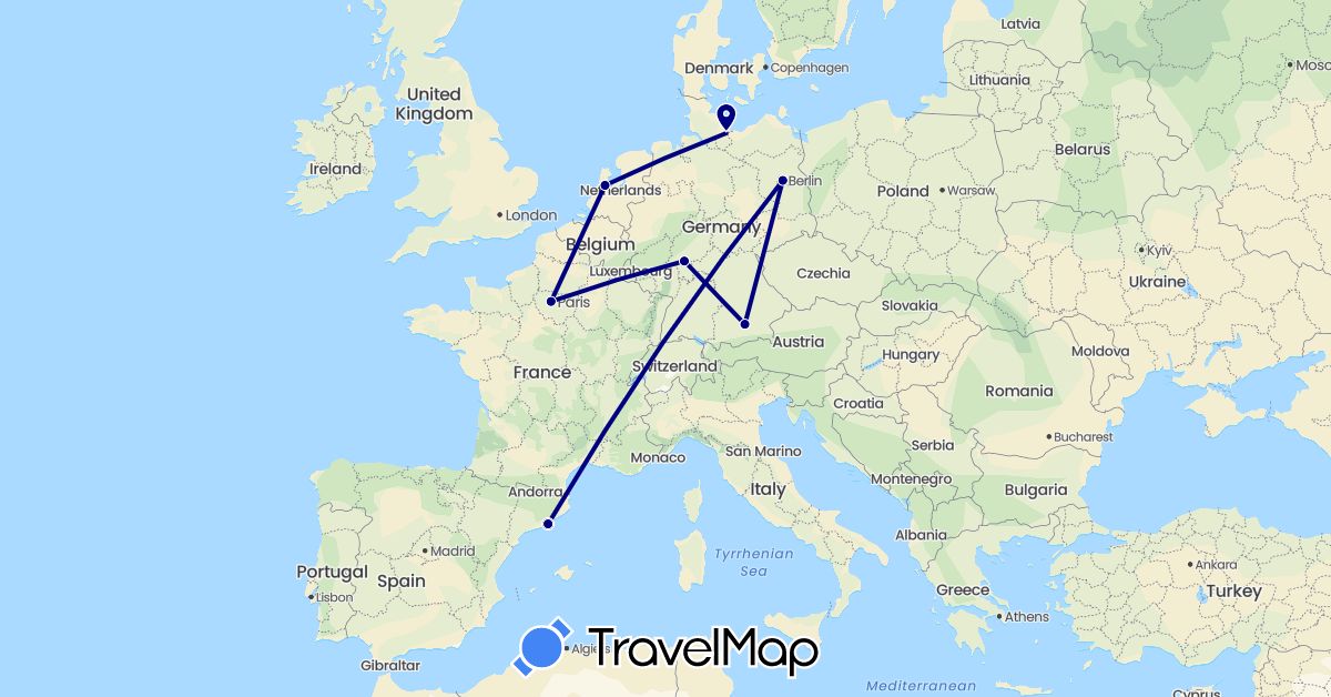 TravelMap itinerary: driving in Germany, Spain, France, Netherlands (Europe)